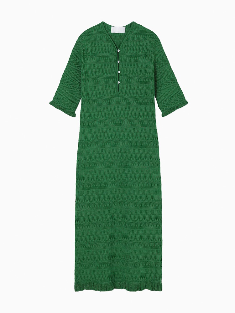 GREEN GEOMETRIC RIBBED KNITTED DRESS  마메 쿠로구치 그린 지오메트릭 리브드 니트 드레스 - 아데쿠베