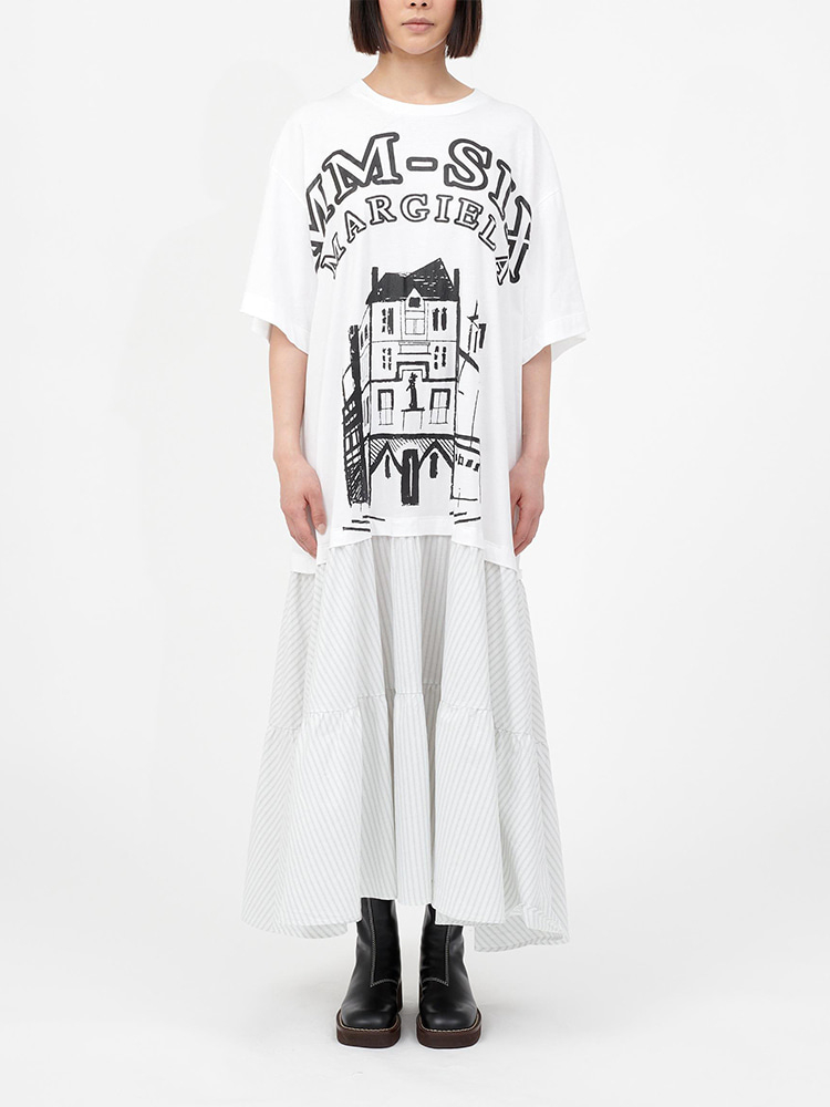 WHITE T-SHIRT RUFFLED LONG DRESS  MM6 화이트 티셔츠 러플 롱 드레스 - 아데쿠베