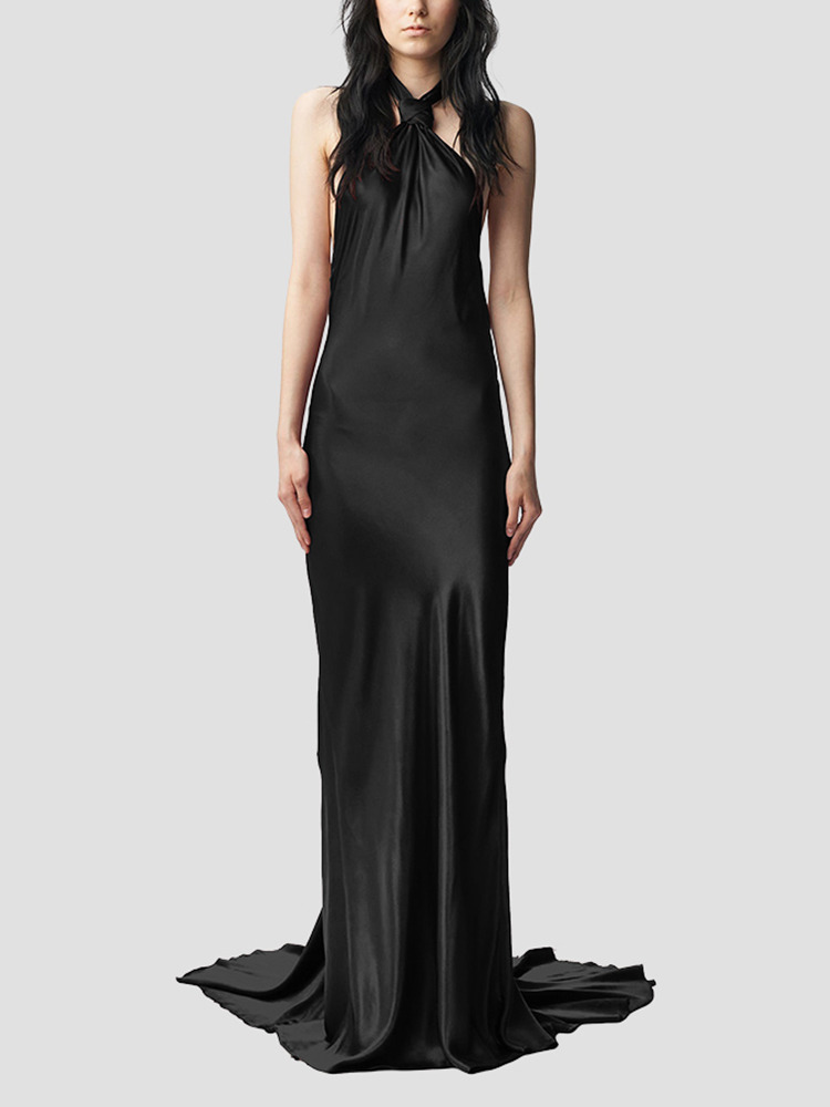 BLACK INGEBORG X-LONG TIED DRESS  앤 드뮐미스터 블랙 잉게보르크 엑스트라 롱 타이 드레스 - 아데쿠베